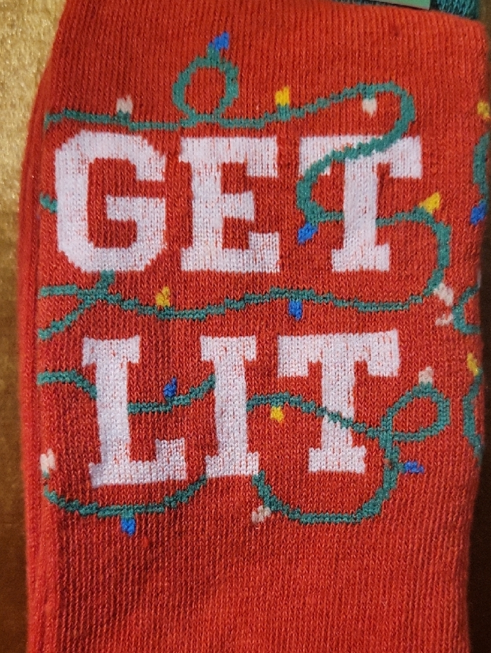 Tipsy Elves Red Crew Socks "GET LIT" - Picture 3 of 4